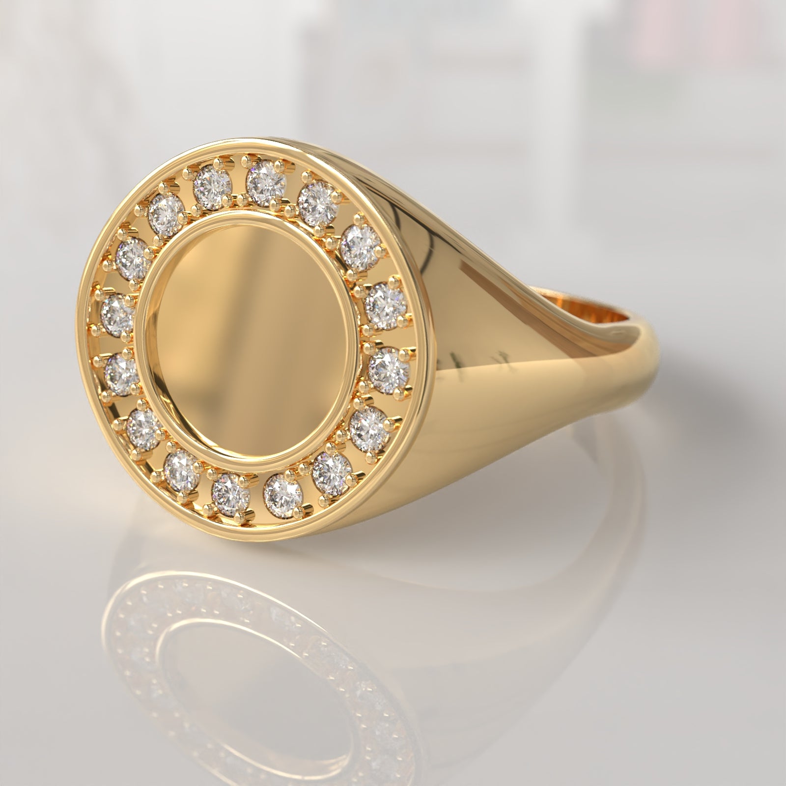 Anillo sello con Diamantes Idris - Oro Amarillo 18K