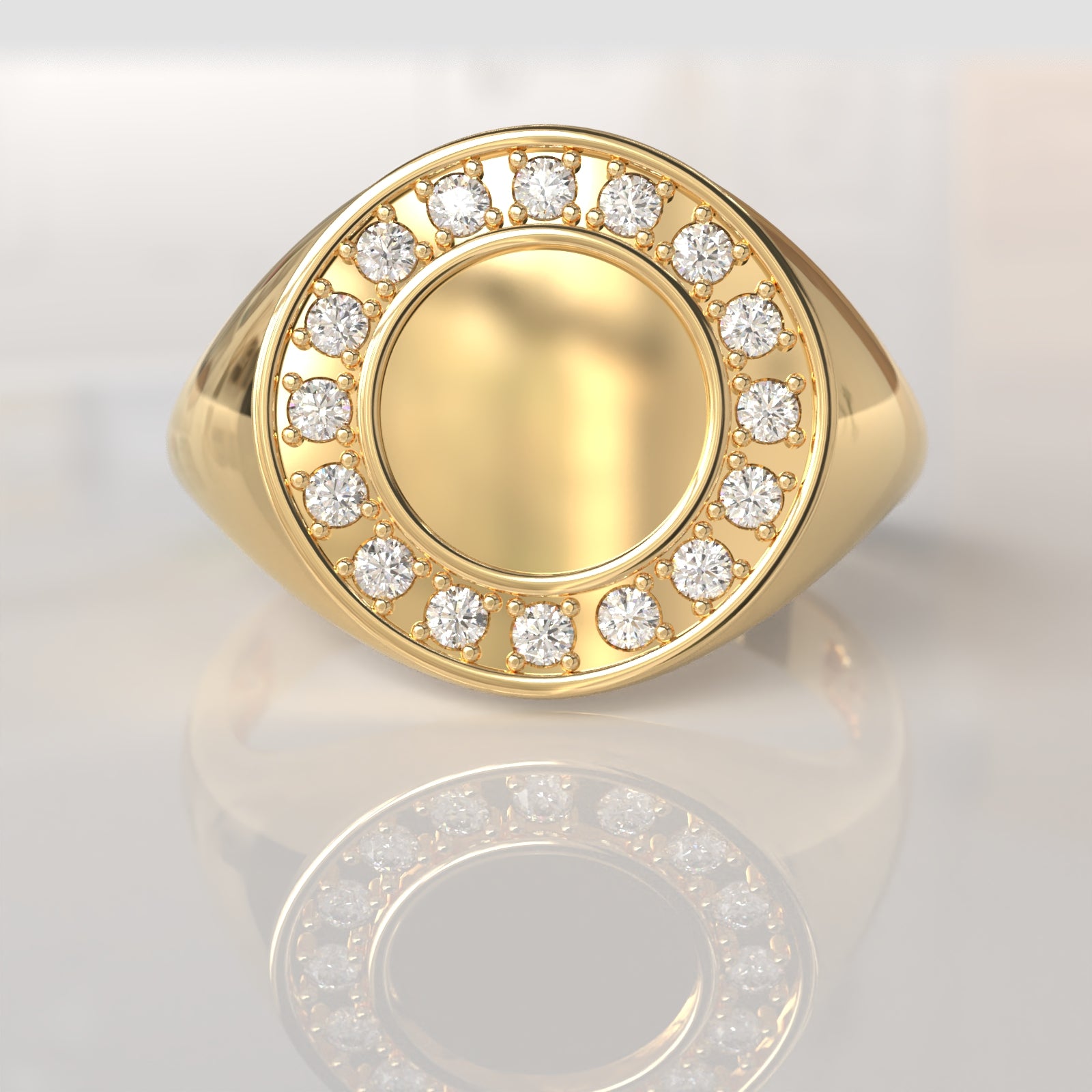 Anillo sello con Diamantes Idris - Oro Amarillo 18K