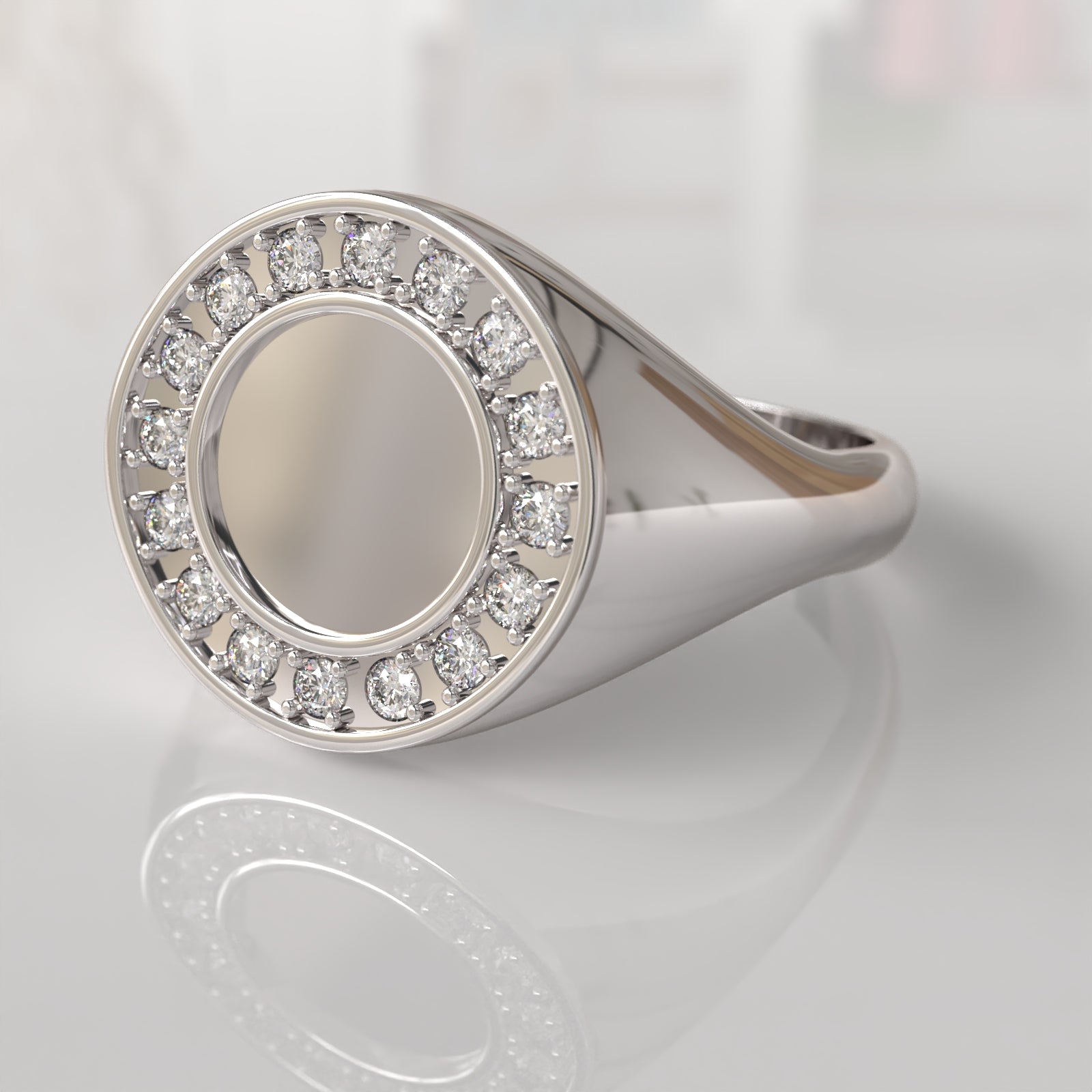 Anillo sello con Diamantes Idris - Oro Blanco 18K