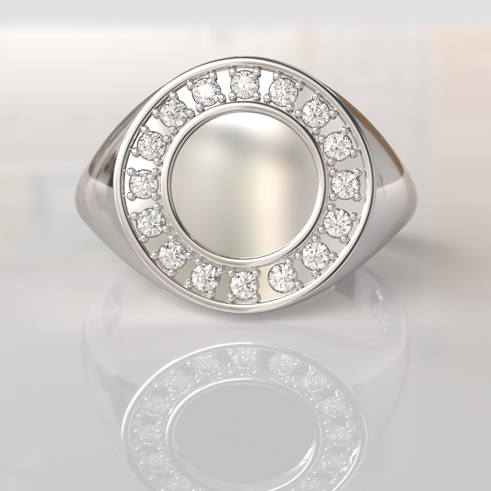 Anillo sello con Diamantes Idris - Oro Blanco 18K