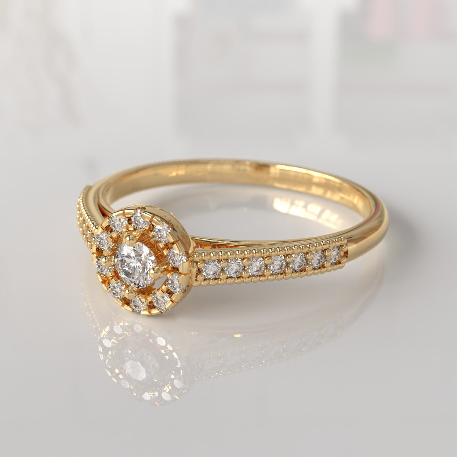 Anillo de Compromiso con Diamantes Athena - Oro Amarillo 18K