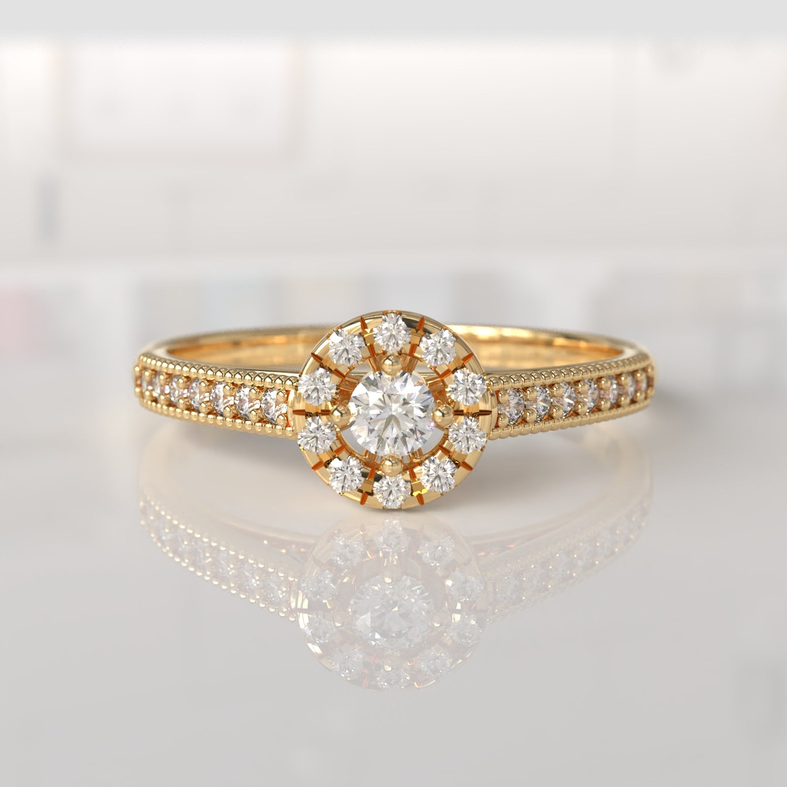 Anillo de Compromiso con Diamantes Athena - Oro Amarillo 18K