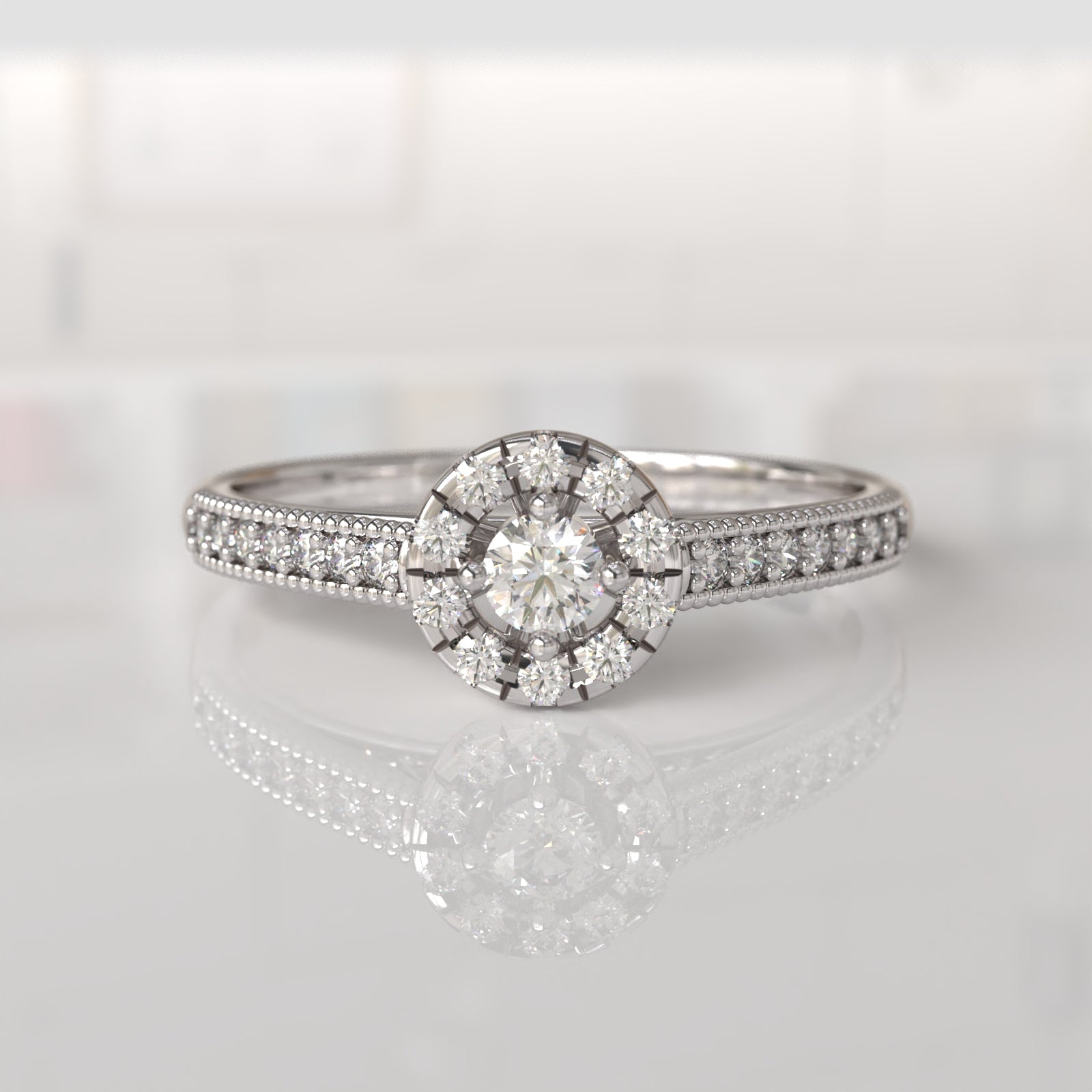 Anillo de Compromiso con Diamantes Athena - Oro Blanco 18K