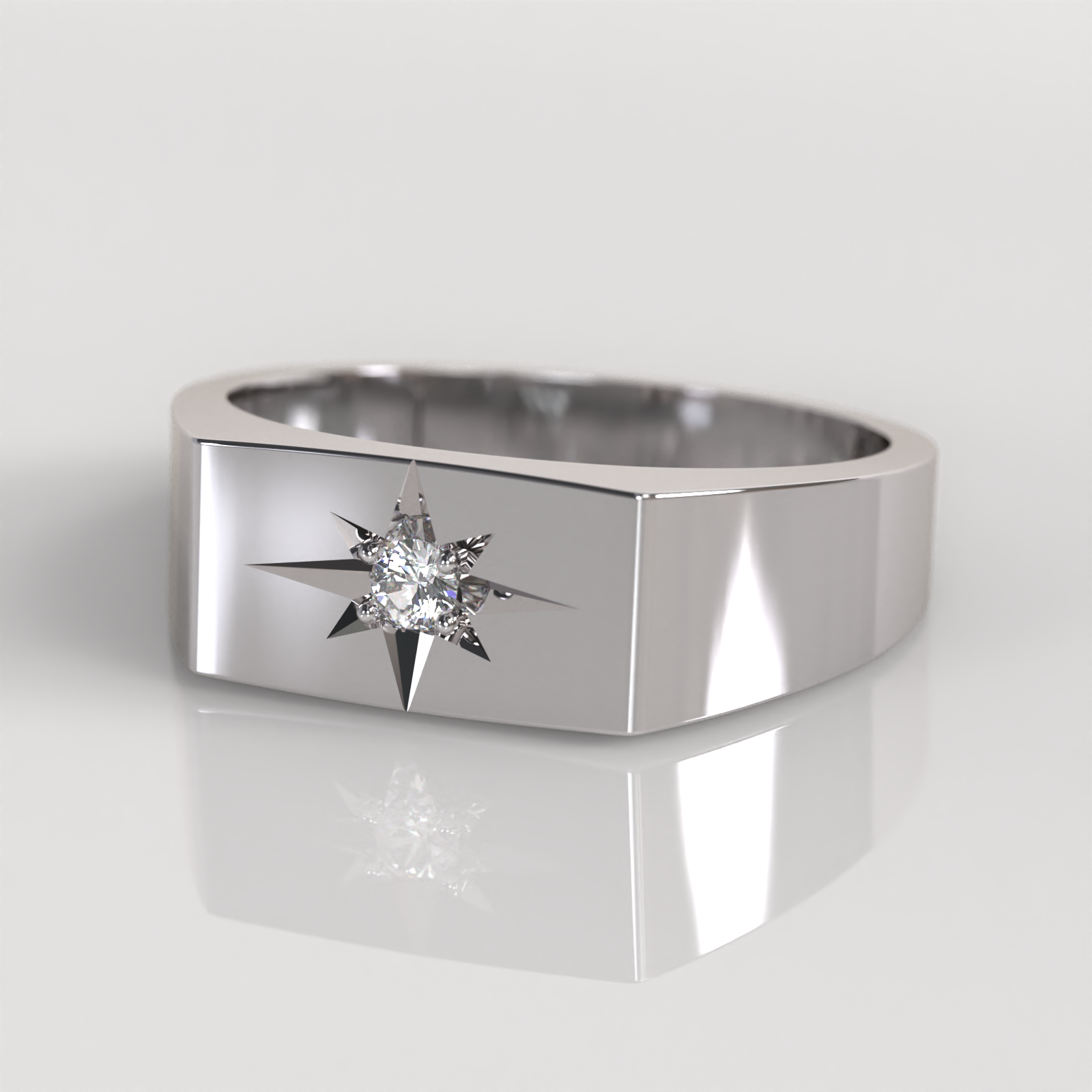 Anillo Sello Star - Oro Blanco 18K