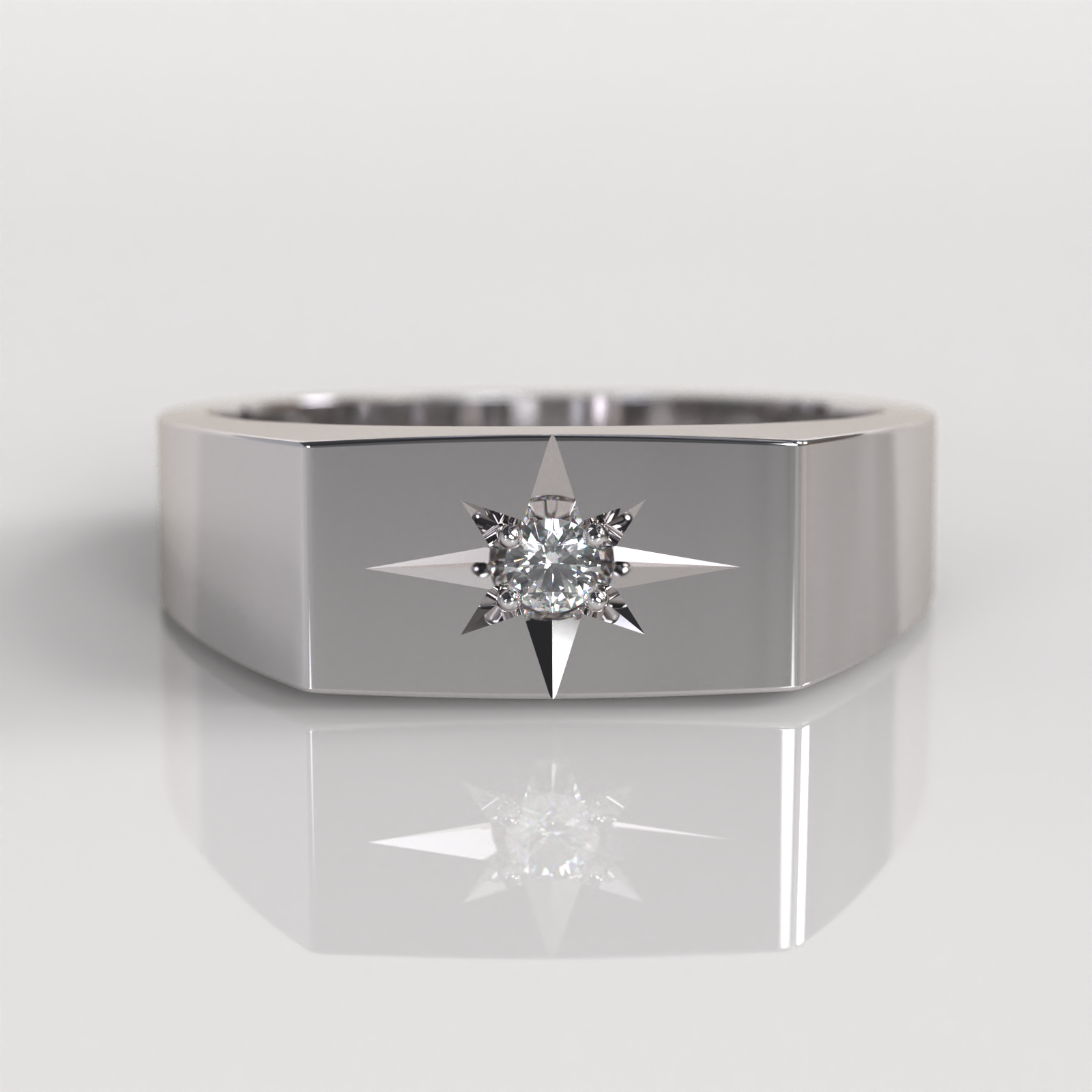 Anillo Sello Star - Oro Blanco 18K