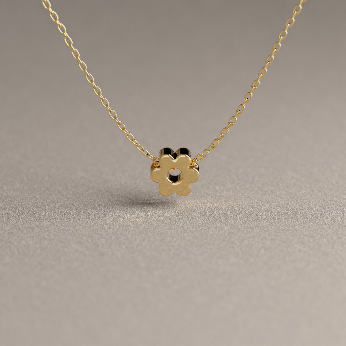 Collar de Cadena Limada con Flor Mini | Oro Amarillo 18K