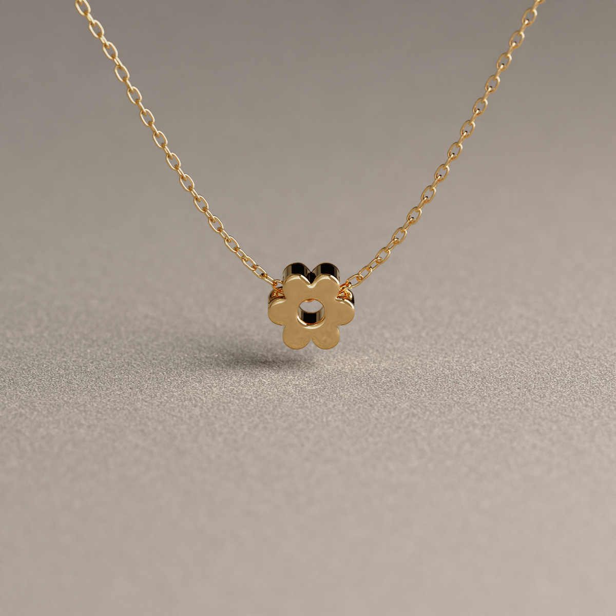Collar de Cadena Limada con Flor Mini | Oro Rosado 18K